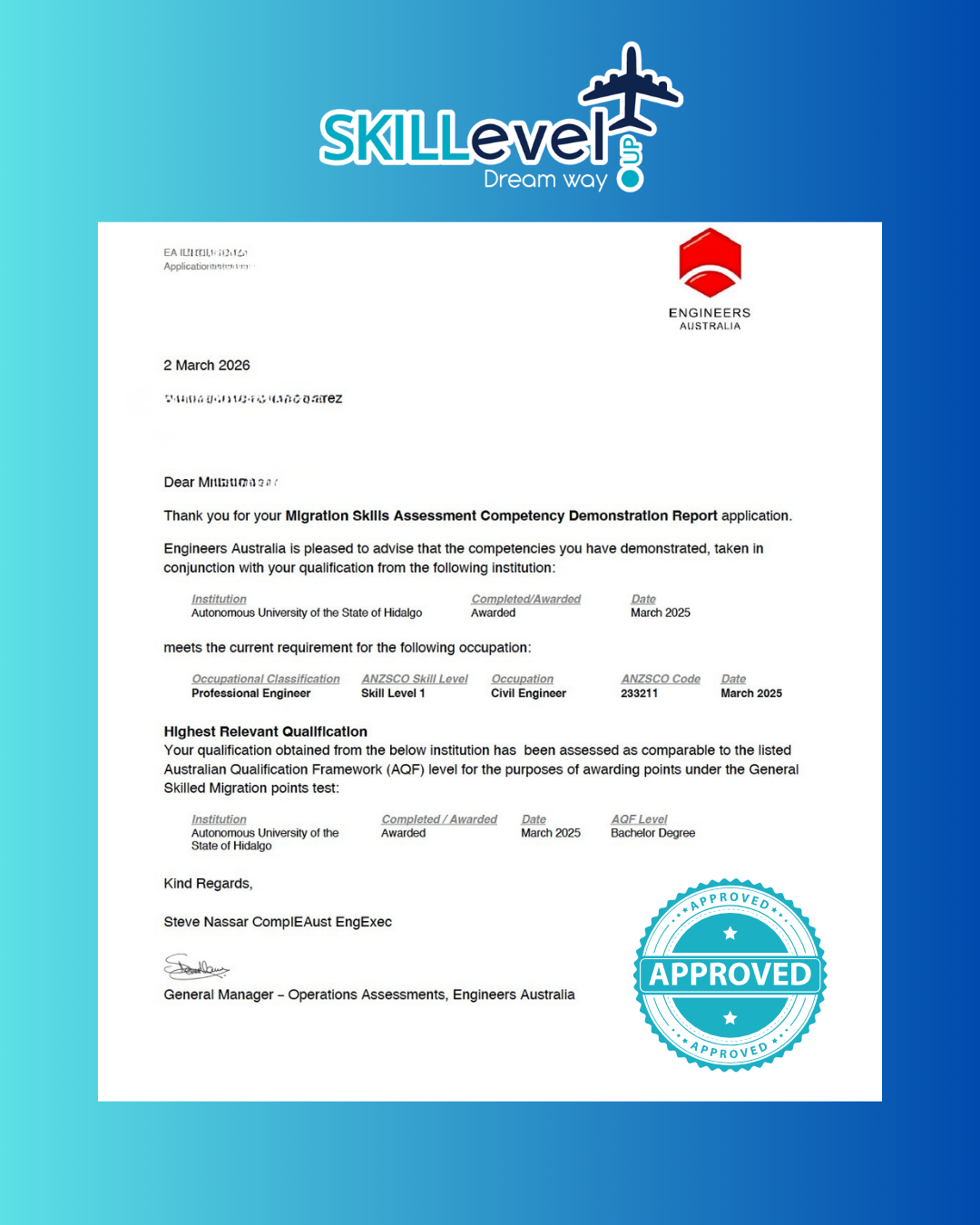 Outcome Letter Engineers Australia — Professional Engineer