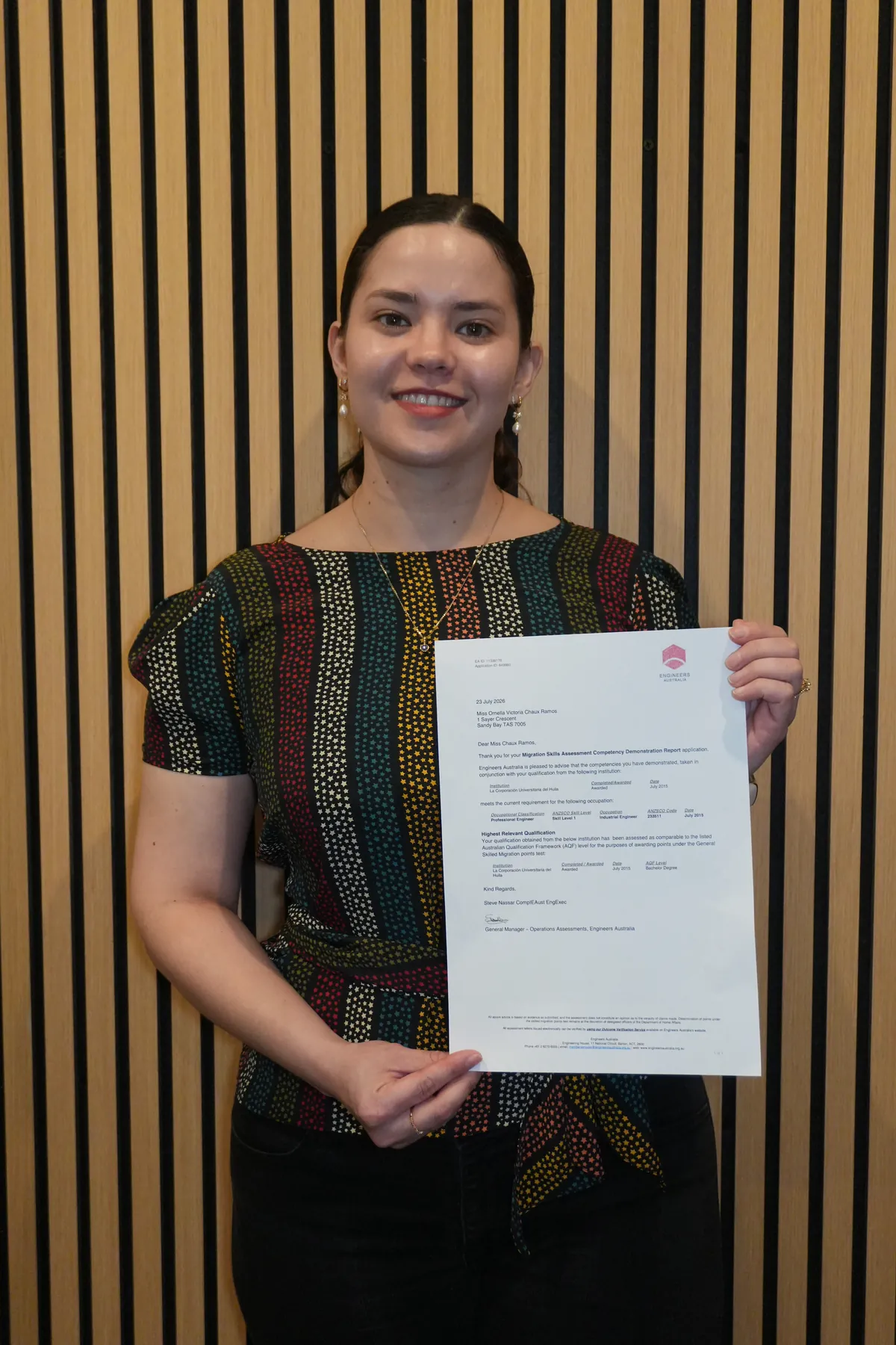 Cliente Dream Way con su Outcome Letter de Engineers Australia